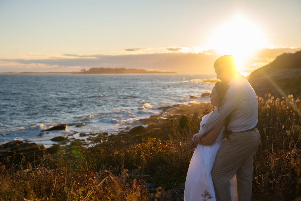 Coastal Maine Elopement Fall at Sunset
