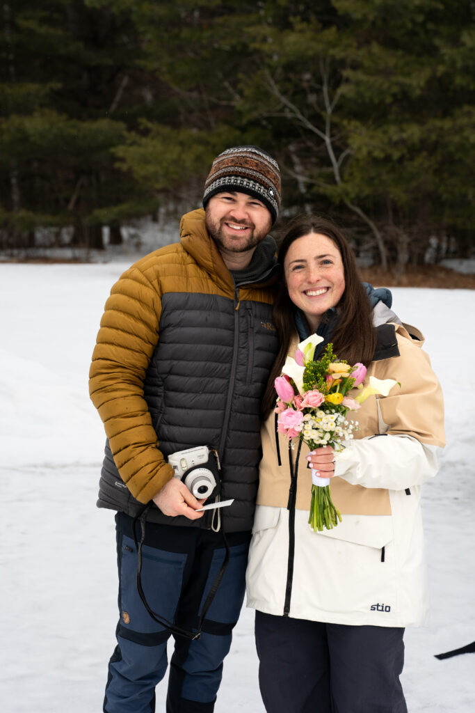 pre ski adventure photos with Maine Elopement Couple 