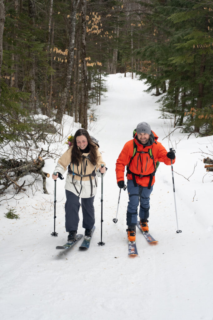 Uphill cross country ski elopement experience with maine huts and trails 