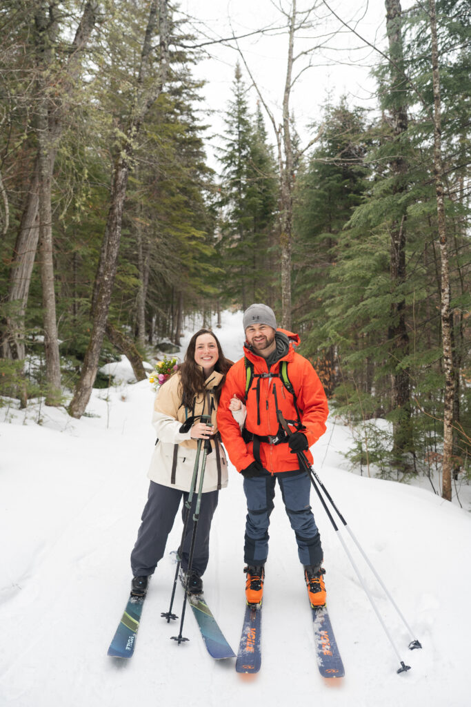 Winter Cross country ski Elopement adventure in Maine during Winter