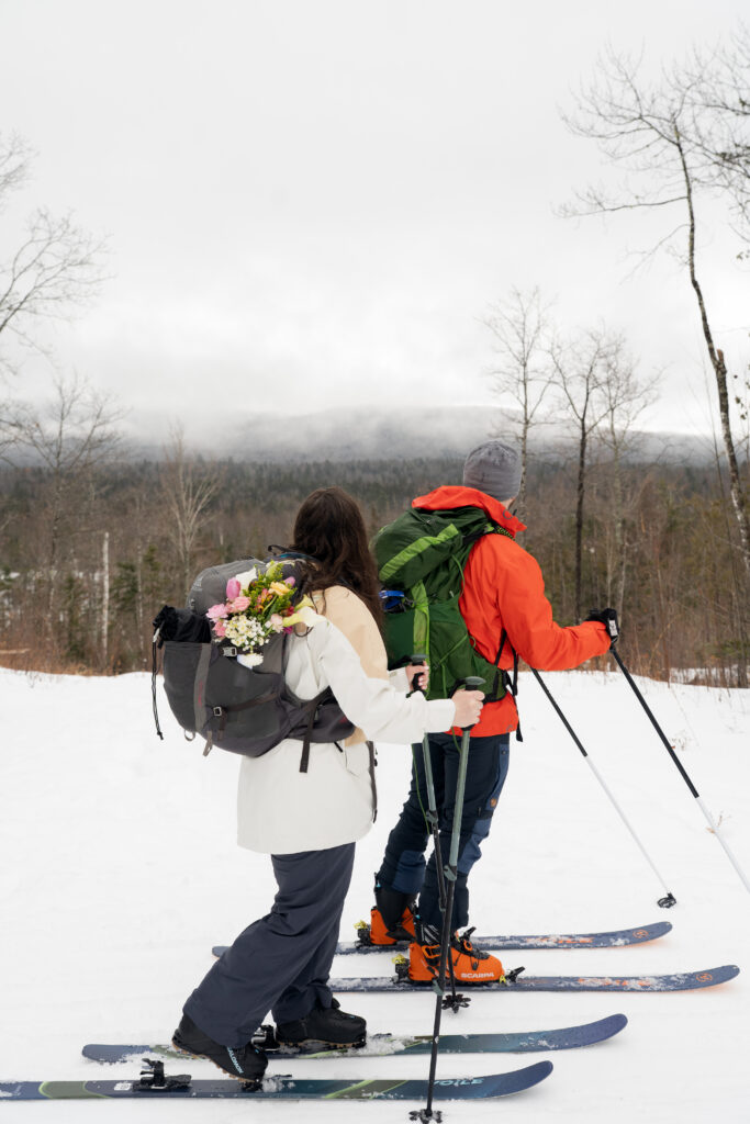 Winter Elopement Summit Views Cross country ski Elopement in maine with maine Huts and Trails 