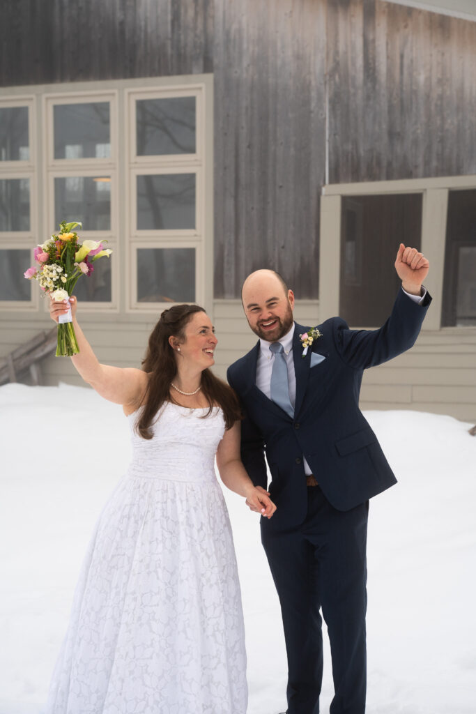 Post ceremony celebration winter elopement Maine huts and trails 