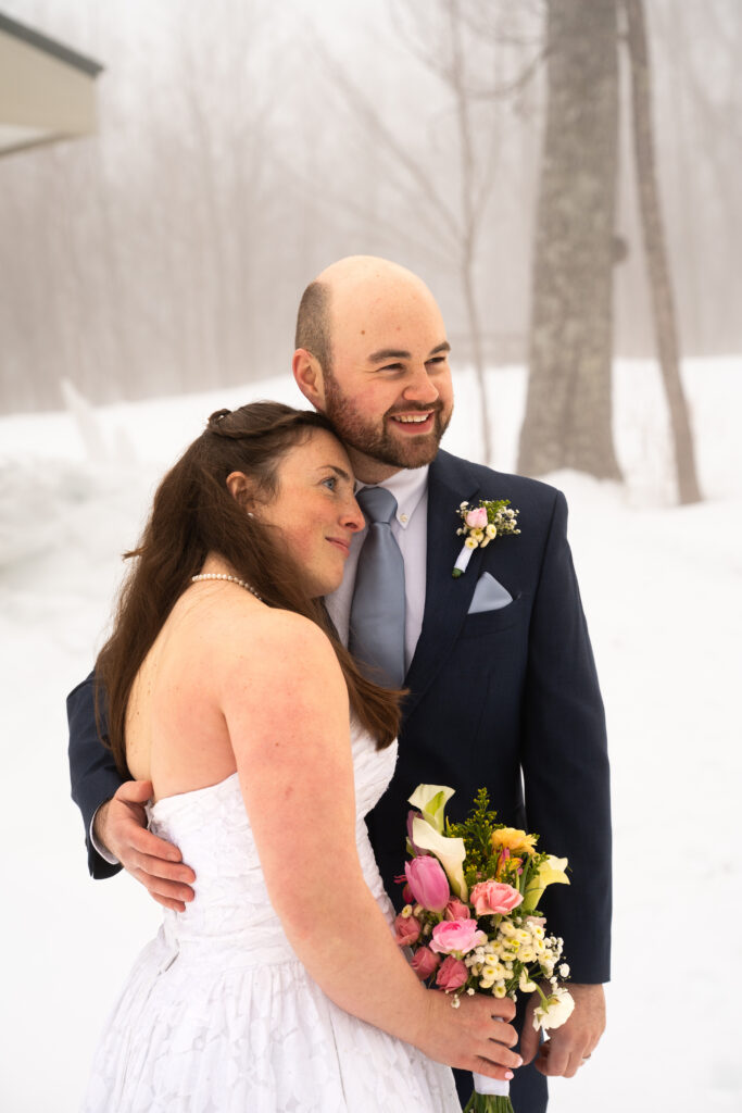 Portrait shots post ceremony winter elopement in Maine 
