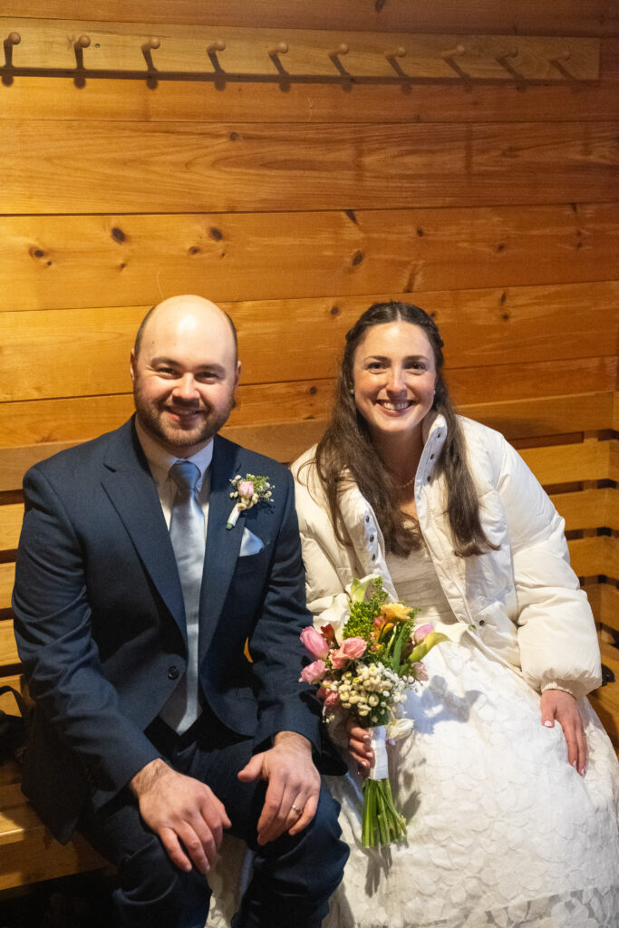 Inside Stratton Brook lodge with Maine Huts and Trails Elopement 