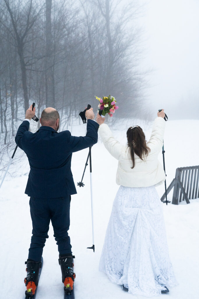 Celebratory ski photos with Maine Huts and Trails 