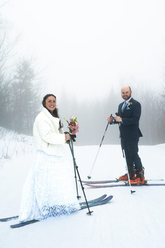 foggy ski elopement in Maine with Maine Huts and Trails 