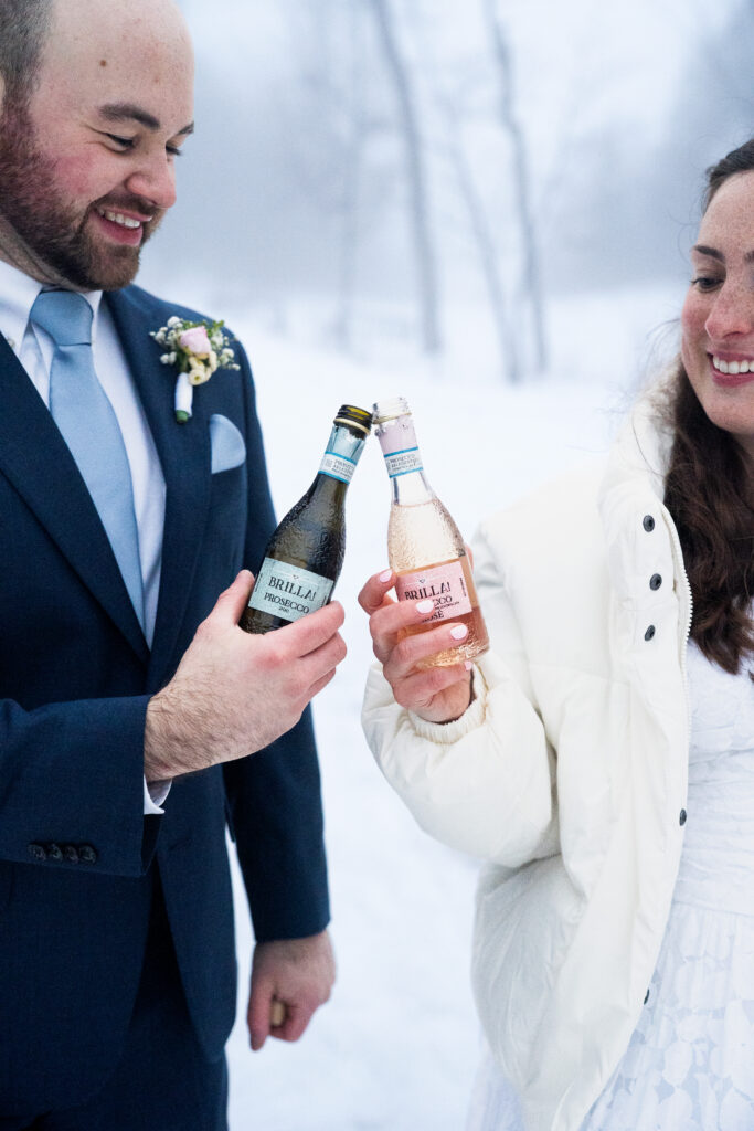 Cheers for Winter Elopement in Maine 