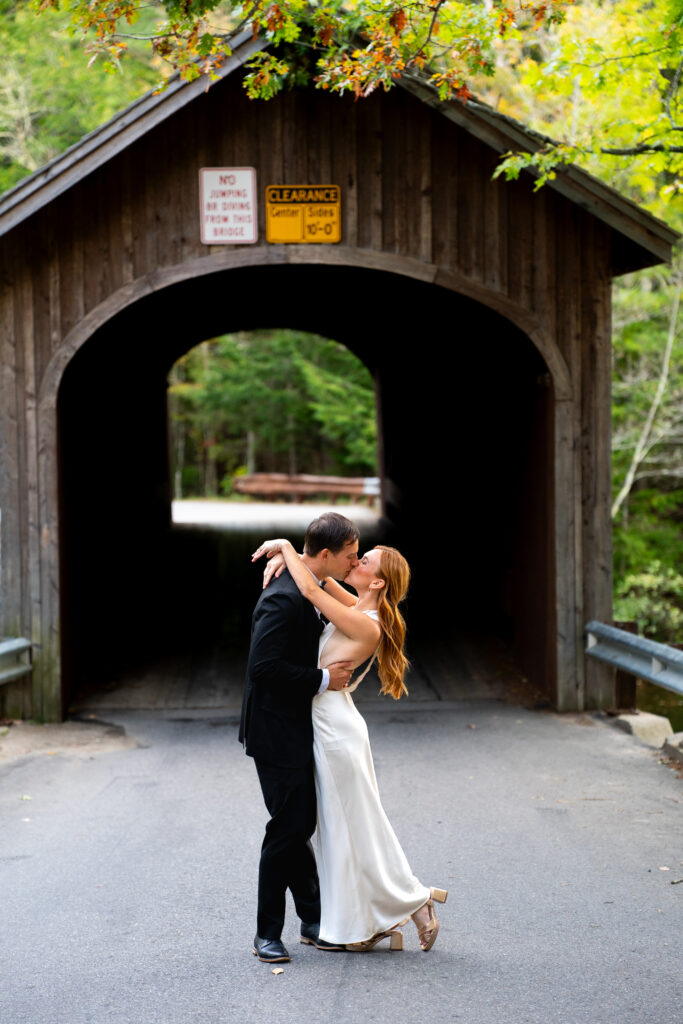 covered bridge Maine elopement during the fall 